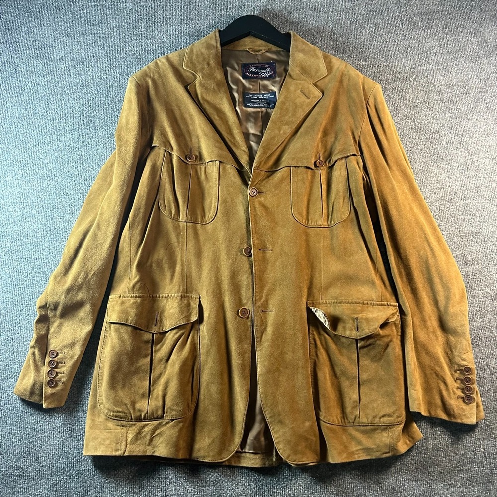 Faconnable Suede Leather Jacket Mens Large Tan Lined Long Sleeve Button Front